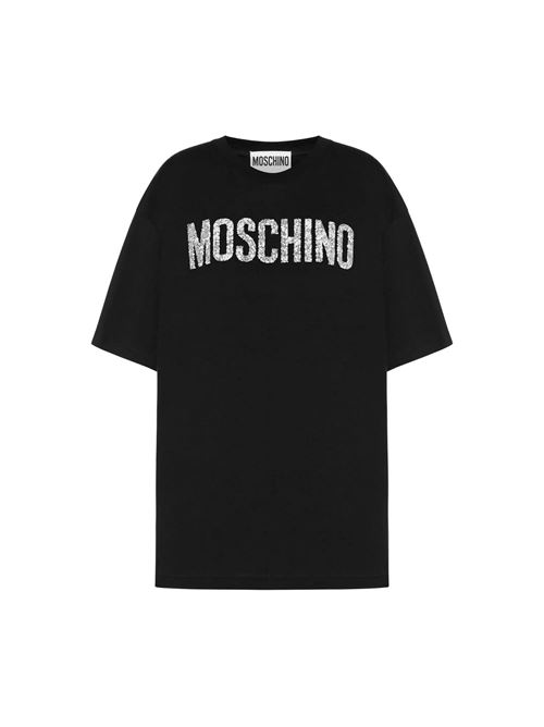 T-Shirt Donna nero con logo classico con strass MOSCHINO COUTURE | 07065441A1555