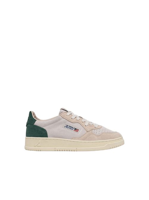 sneakers da uomo in pelle scamosciata tricolor grigio/beige con tallone verde AUTRY | AULMTS19