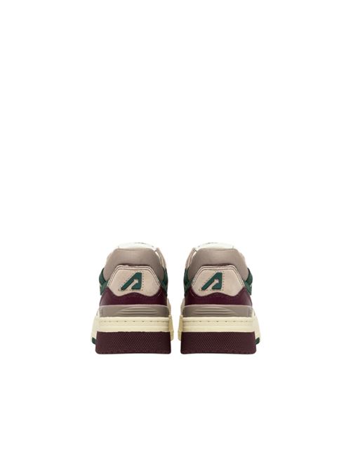 Sneakers da donna in pelle avorio e bordeaux con inserti in suede beige e verde AUTRY | ROLWMC09