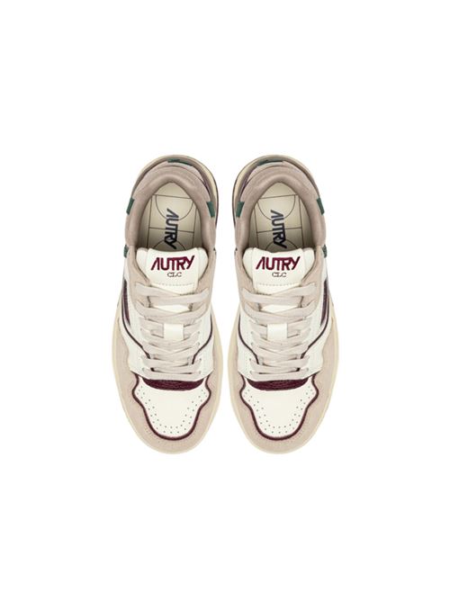 Sneakers da donna in pelle avorio e bordeaux con inserti in suede beige e verde AUTRY | ROLWMC09