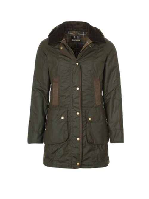 Giacca da donna lunghezza 3/4 con cappuccio in cotone cerato colore verde oliva BARBOUR | LWX0534OL71