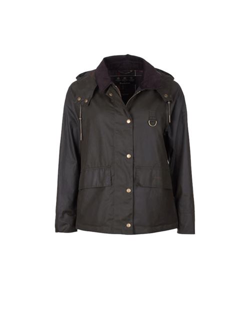 Giacca da donna con cappuccio staccabile e colletto in velluto in cotone cerato color verde oliva BARBOUR | LWX1081LWXOL71