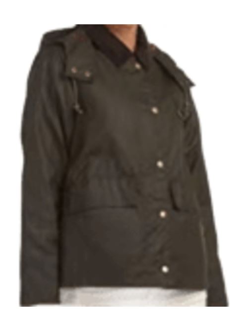 Giacca da donna con cappuccio staccabile e colletto in velluto in cotone cerato color verde oliva BARBOUR | LWX1081LWXOL71