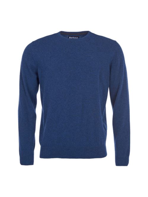 Maglia da uomo girocollo in lana logo ricamato in tinta colore deep blu BARBOUR | MKN0345MKNBL71