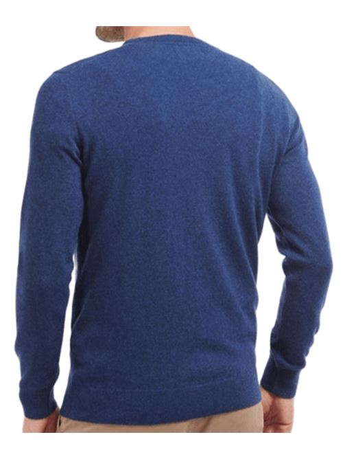 Maglia da uomo girocollo in lana logo ricamato in tinta colore deep blu BARBOUR | MKN0345MKNBL71