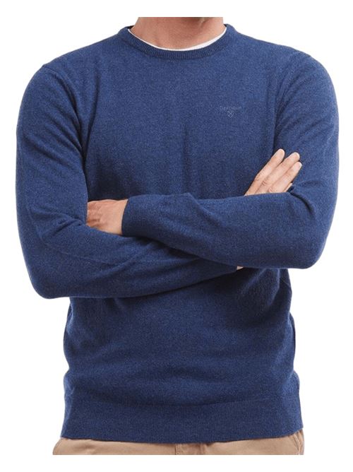 Maglia da uomo girocollo in lana logo ricamato in tinta colore deep blu BARBOUR | MKN0345MKNBL71