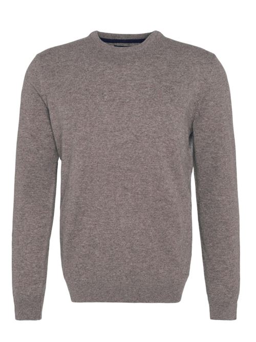 Maglia da uomo girocollo in lana logo ricamato in tinta colore marrone chiaro BARBOUR | MKN0345MKNBR17