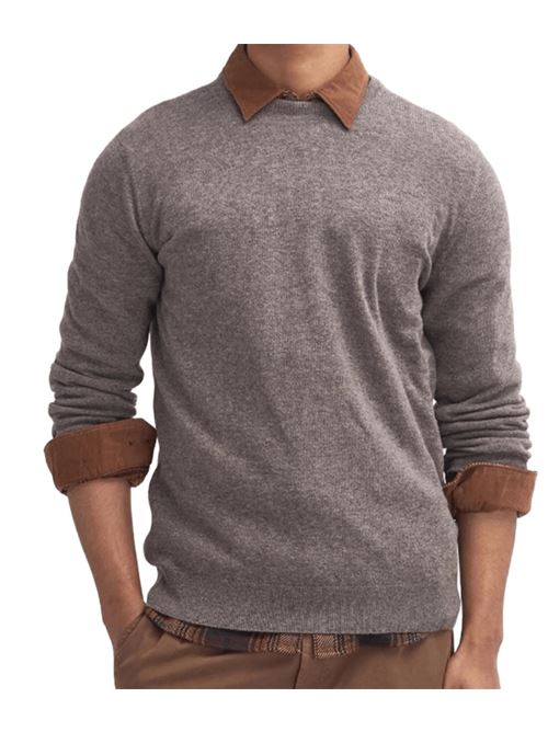 Maglia da uomo girocollo in lana logo ricamato in tinta colore marrone chiaro BARBOUR | MKN0345MKNBR17