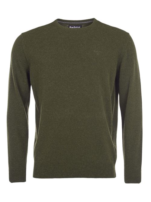 Maglia da uomo girocollo in lana logo ricamato in tinta colore verde BARBOUR | MKN0345MKNGN71