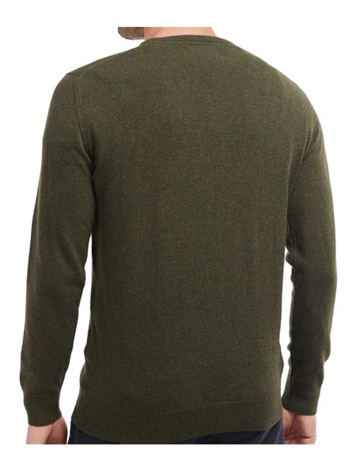 Maglia da uomo girocollo in lana logo ricamato in tinta colore verde BARBOUR | MKN0345MKNGN71