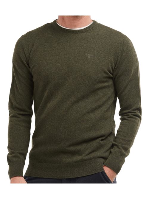 Maglia da uomo girocollo in lana logo ricamato in tinta colore verde BARBOUR | MKN0345MKNGN71