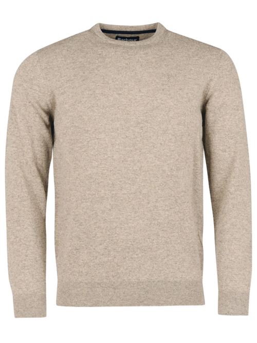Maglia da uomo girocollo in lana logo ricamato in tinta colore beige BARBOUR | MKN0345MKNST32