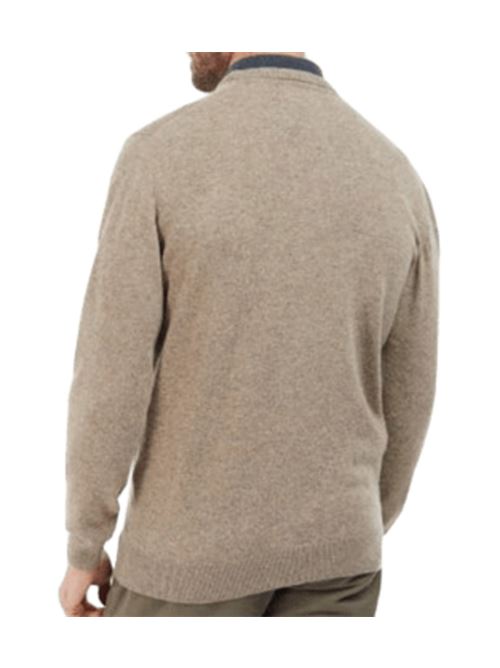 Maglia da uomo girocollo in lana logo ricamato in tinta colore beige BARBOUR | MKN0345MKNST32