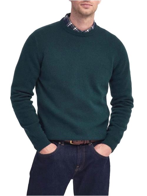 Maglia da uomo in lana, girocollo con toppe in alcantara sui gomiti colore verde BARBOUR | MKN0584MKNGN59