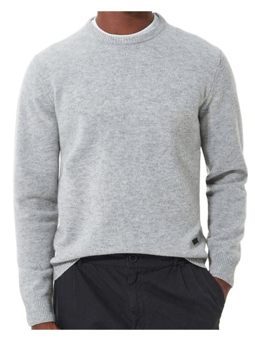 Maglia da uomo in lana, girocollo con toppe in alcantara sui gomiti colore grigio BARBOUR | MKN0584MKNGY31