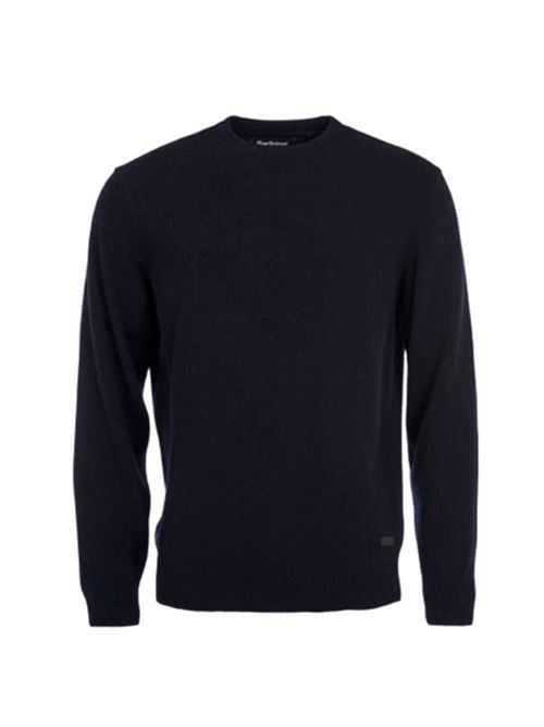 Maglia da uomo in lana, girocollo con toppe in alcantara sui gomiti colore blu navy BARBOUR | MKN0584MKNNY91