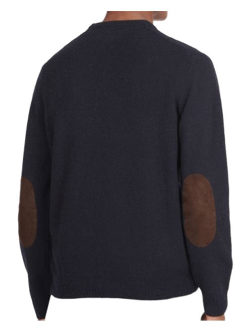 Maglia da uomo in lana, girocollo con toppe in alcantara sui gomiti colore blu navy BARBOUR | MKN0584MKNNY91