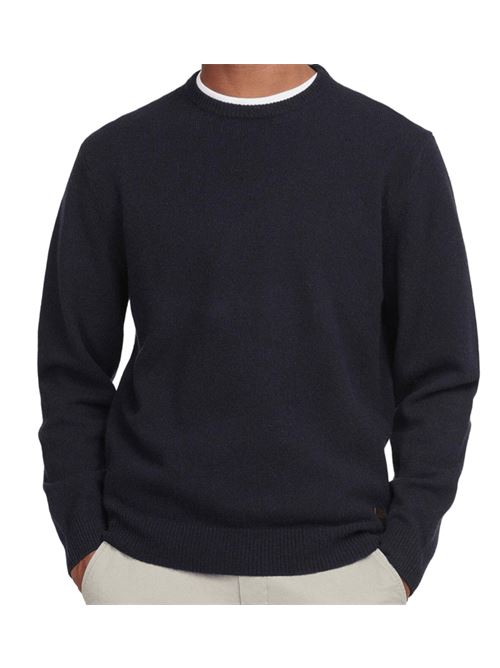 Maglia da uomo in lana, girocollo con toppe in alcantara sui gomiti colore blu navy BARBOUR | MKN0584MKNNY91
