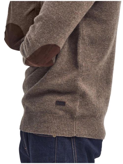 Maglia da uomo in lana con mezza zip e toppe sui gomiti colore marrone chiaro BARBOUR | MKN0585MKNST71