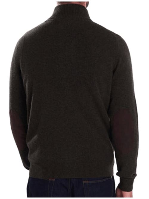 Cardigan da uomo in lana con chiusura con zip e bottoni e tasche sui gomiti col marrone scuro BARBOUR | MKN0731MKNGN73