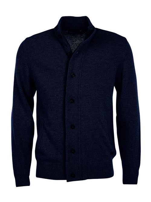 Cardigan da uomo in lana con chiusura con zip e bottoni e tasche sui gomiti colore blu navy BARBOUR | MKN0731MKNNY91