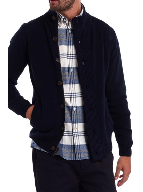 Cardigan da uomo in lana con chiusura con zip e bottoni e tasche sui gomiti colore blu navy BARBOUR | MKN0731MKNNY91