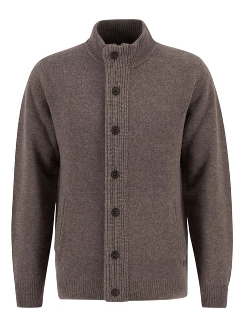 Cardigan da uomo in lana con chiusura con zip e bottoni e tasche sui gomiti colore grigio scuro BARBOUR | MKN0731MKNST52
