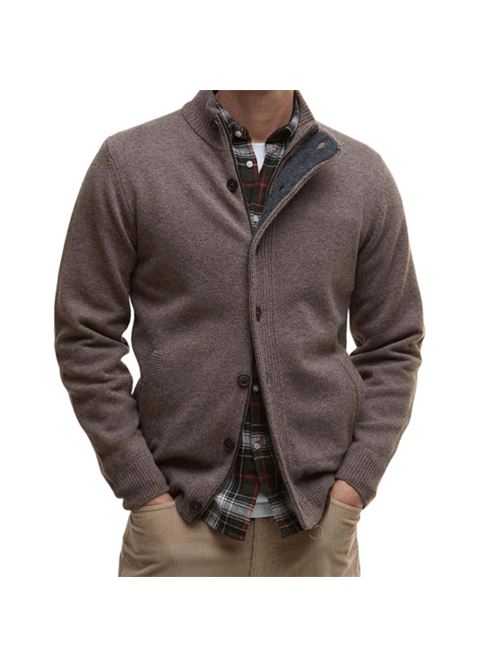 Cardigan da uomo in lana con chiusura con zip e bottoni e tasche sui gomiti colore grigio scuro BARBOUR | MKN0731MKNST52