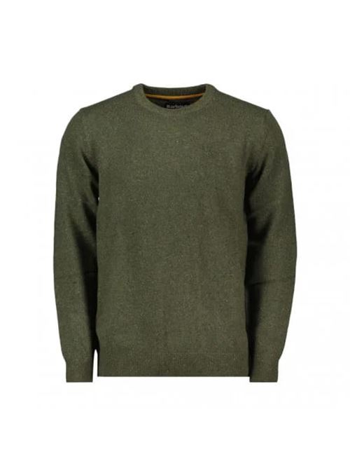 Maglia da uomo girocollo in misto lana ad effetto tweed color verde scuro BARBOUR | MKN0844MKNGN79