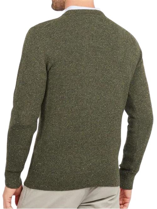 Maglia da uomo girocollo in misto lana ad effetto tweed color verde scuro BARBOUR | MKN0844MKNGN79