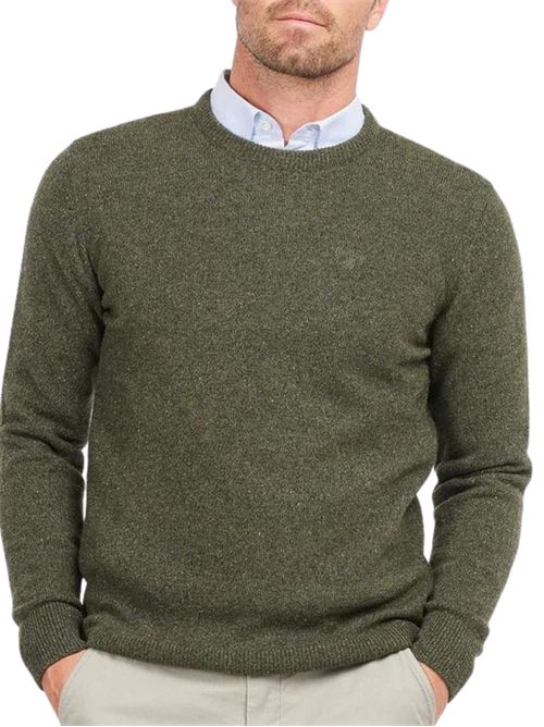Maglia da uomo girocollo in misto lana ad effetto tweed color verde scuro BARBOUR | MKN0844MKNGN79
