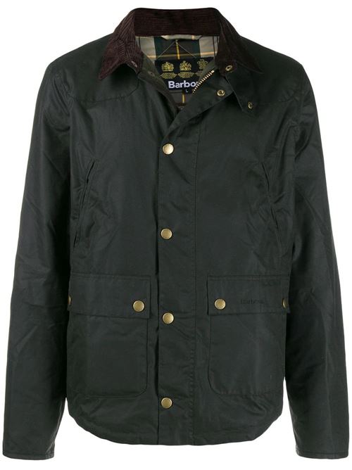 Giacca da uomo in cotone cerato con toppe sulle spalle e colletto in velluto colore verde salvia BARBOUR | MWX1106MWXSG51