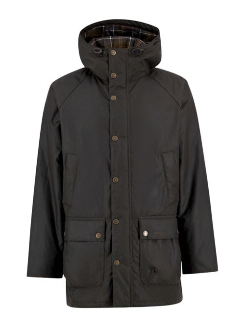 Parka da uomo in cotone cerato con cappuccio e coulisse in fondo colore verde oliva BARBOUR | MWX2494MWXOL71