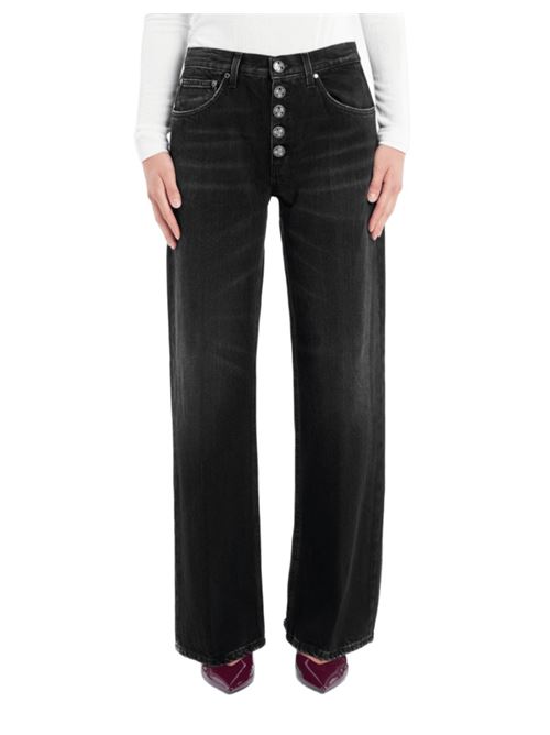 Jeans da donna gamba a palazzo, bottone gioiello cotone, colore nero DONDUP | DP427BDFE305LM9999