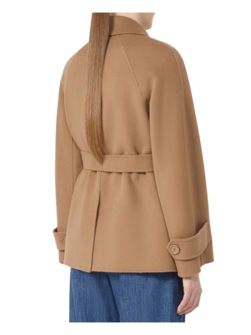 Trench corto da donnain pura lana, doppiopetto con cintura in vita, color cammello S MAX MARA | 9086021106045
