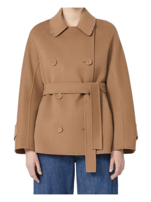 Trench corto da donnain pura lana, doppiopetto con cintura in vita, color cammello S MAX MARA | 9086021106045