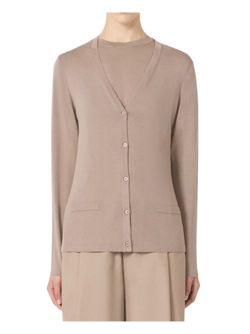 Cardigan da donna in pura lana con scollo a V, manica lunga, color tortora S MAX MARA | 9346015106006