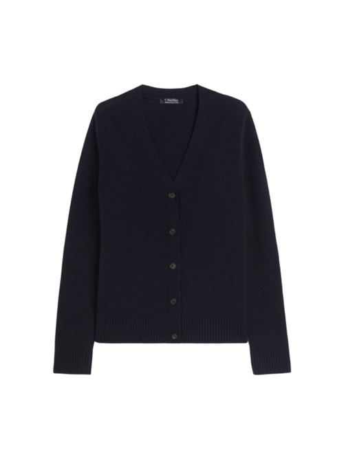 Cardigan maschile con toppe in maglia color cammello sui gomiti, colore blu marino S MAX MARA | 9346025106006