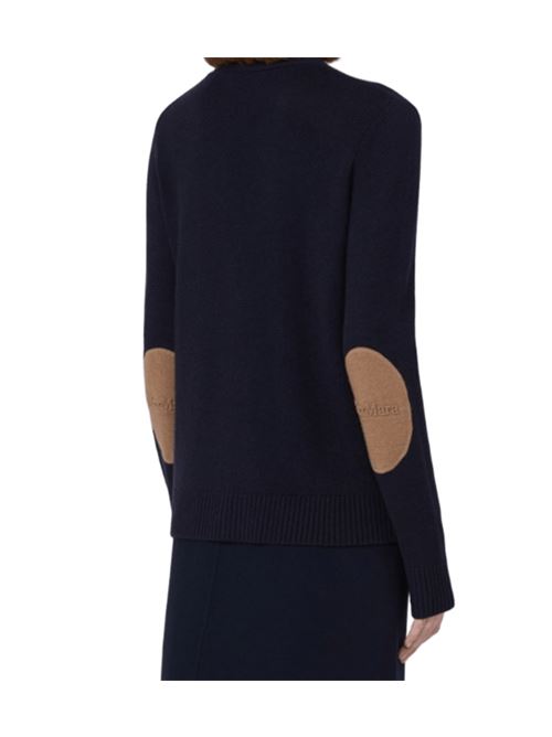 Cardigan maschile con toppe in maglia color cammello sui gomiti, colore blu marino S MAX MARA | 9346025106006