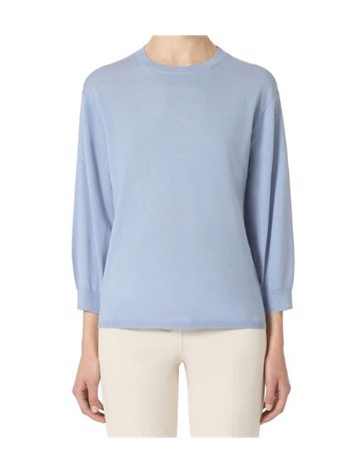 Maglia da donna in pura lana dalla linea dritta, manica a 3/4, colore azzurro S MAX MARA | 9366045106015