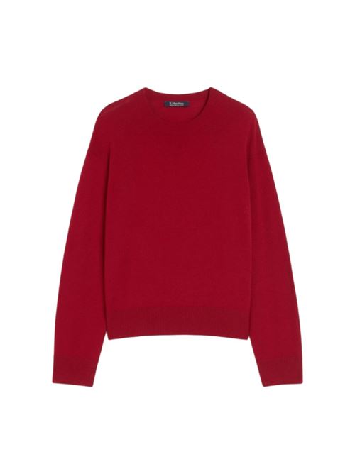 Maglia da donna in lana con toppe color cammello sui gomiti, girocollo, manica lunga, colore rosso S MAX MARA | 9366095106004