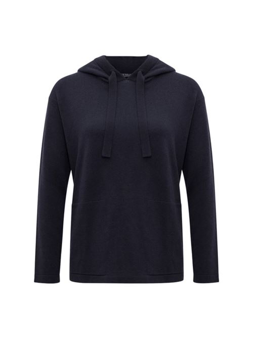 Felpa da donna con cappuccio e toppe in maglia color cammello sui gomiti, colore blu S MAX MARA | 9366105106006
