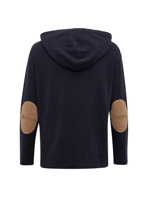 Felpa da donna con cappuccio e toppe in maglia color cammello sui gomiti, colore blu S MAX MARA | 9366105106006