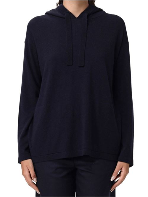 Felpa da donna con cappuccio e toppe in maglia color cammello sui gomiti, colore blu S MAX MARA | 9366105106006