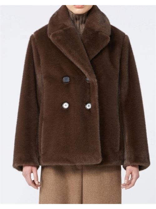 Giaccone da donna in eco pelliccia, doppiopetto, color marrone. S MAX MARA | 9456015306001