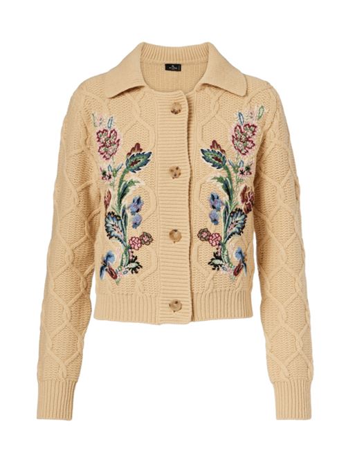 Cardigan da donna in misto lana e cashmere, ricamato a mano, colore beige ETRO | CARDIGAN E PULLOVER | WRKP0007AV706M3791