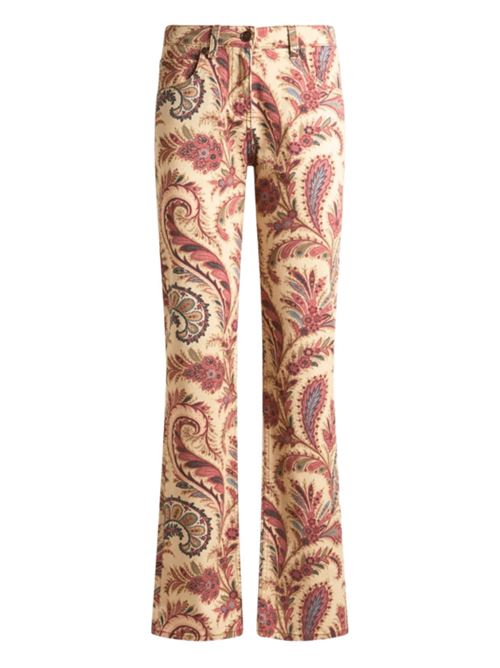 Jeans da donna in cotone stretch, stampa Paisley all-over multicolor sullo sfondo beige ETRO | JEANS | WRNB0019AKA33X0801