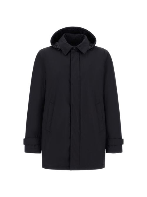 Parka medio da uomo con cappuccio staccabile in tessuto tecnico idrorepellente, imbottitura in piuma, colore blu HERNO | PIUMINI | PI001242U128409300