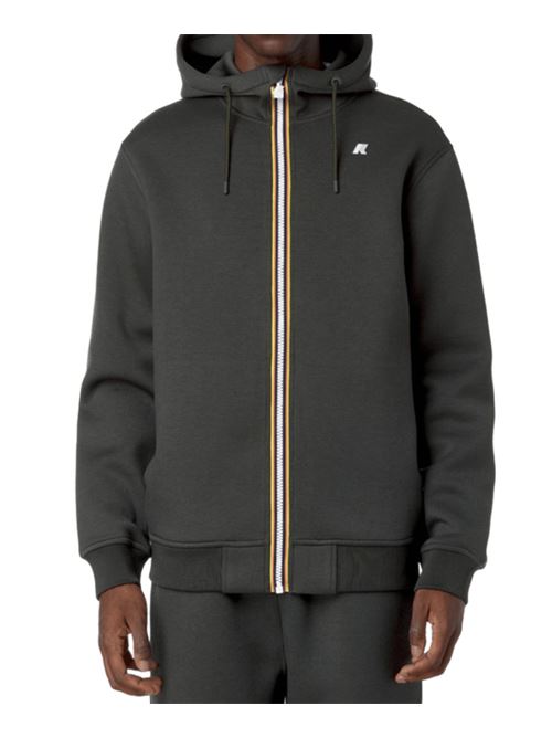 Felpa da uomo con cappuccio in tessuto tecnico scuba, colore green balckish K-WAY | K2141DWWMR