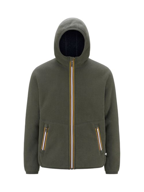 Felpa da uomo con cappuccio double effetto sherpa colore verde K-WAY | K3132NWB38